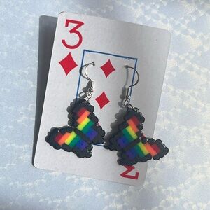 Traditional PRIDE Flag Butterfly Earrings | Handmade Mini Perler Bead Earrings